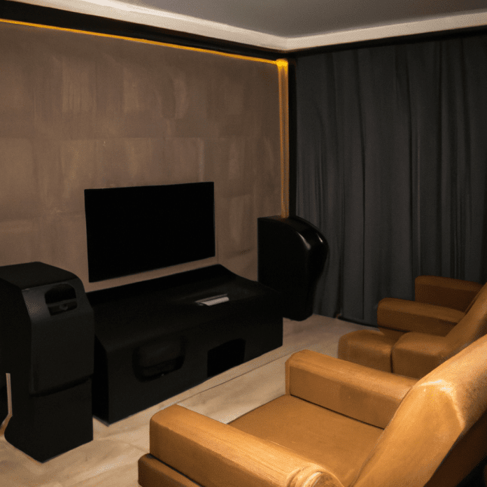 mini sala de cine en casa - Experiencia de cine en casa Disfruta de películas a lo grande en una cómoda sala con proyector y asientos acolchados