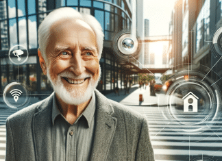 Seguridad del Adulto Mayor: Asegurando tranquilidad y bienestar en la sociedad actual seguridad del adulto mayor adulto mayor sonriente y confiado caminando por una calle tranquila y segura en una ciudad moderna Se encuentra rodeado de elementos visuales que representan seguridad