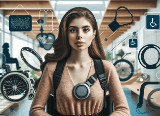 Soluciones para personas con discapacidad: Empoderando, superando frustraciones y promoviendo un mundo inclusivo soluciones para personas con discapacidad joven en silla de ruedas rodeada de diferentes herramientas y tecnologías adaptadas para personas con discapacidad