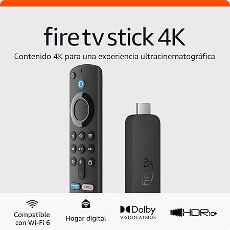 Amazon Fire TV Stick 4K | Dispositivo de streaming compatible con Wi-Fi 6, Dolby Vision, Dolby Atmos y HDR10+