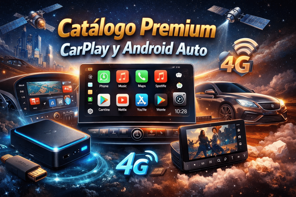 Catálogo premium de CarPlay y Android Auto con AI Box, radios Android y módulos OEM para coche